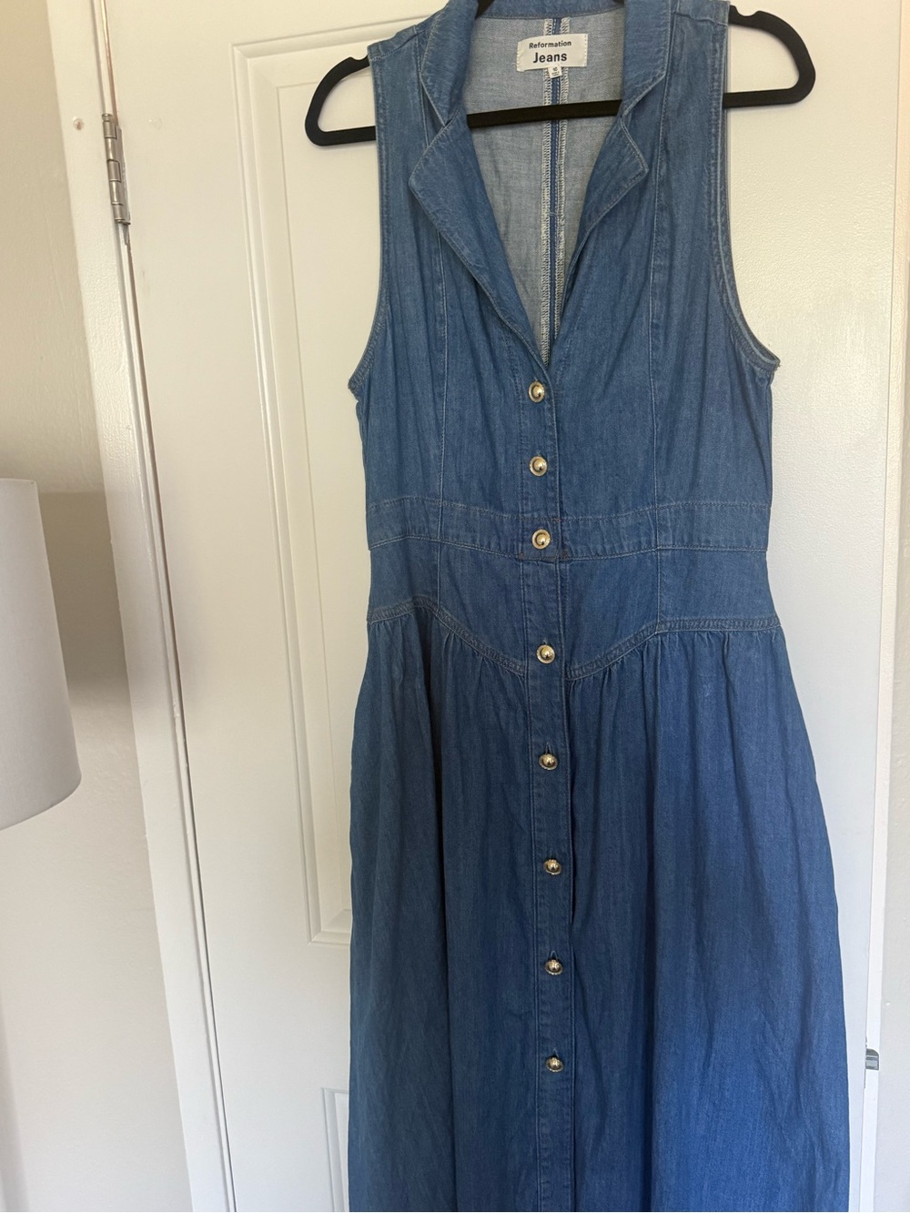Reformation Blue Sleeveless Denim Button-Front Midi Dress - Picture 2 of 2